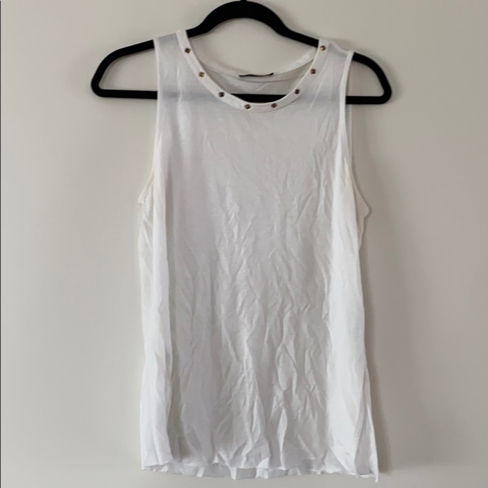 Zara White Sleeveless Tank w/ Studded Neckline (M)